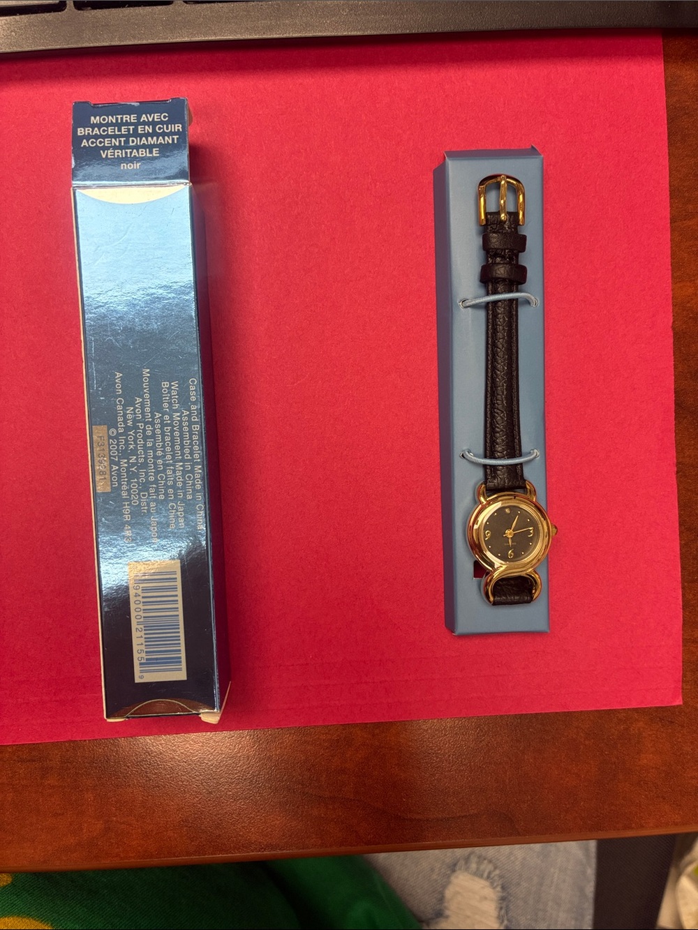2007 Avon Black Leather Strap Watch with Goldtone Case